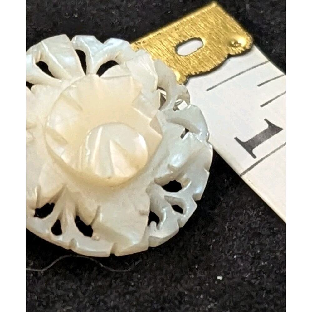 Vintage Mother of Pearl Pierced Reticulated Round Brooch Pin Marked Hallmark